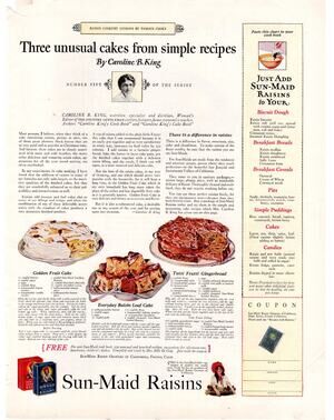 Sun-Maid Raisins / Lifebuoy Soap Advertisement 1925 Vintage Baking Child Health
